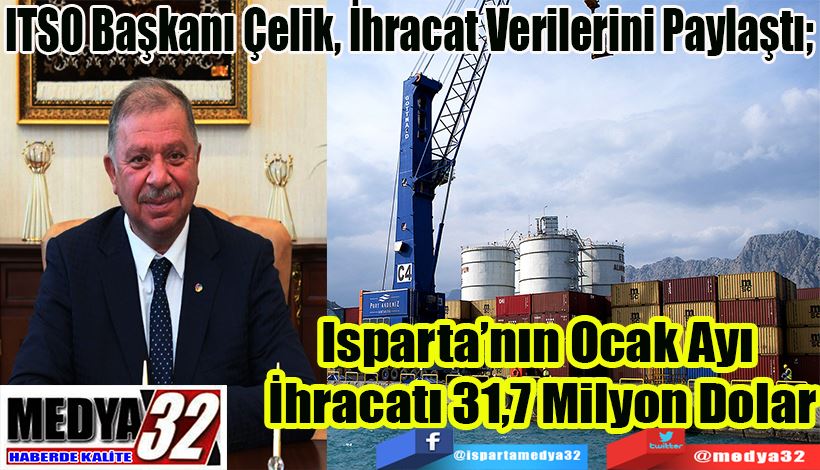 ITSO Başkanı Çelik, İhracat Verilerini Paylaştı;  Isparta’nın Ocak Ayı  İhracatı 31,7 Milyon Dolar 