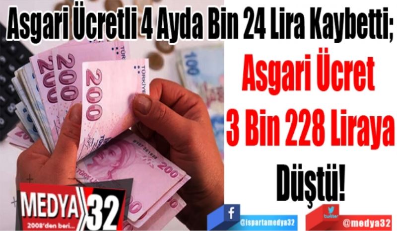 Asgari Ücretli 4 Ayda Bin 24 Lira Kaybetti!
Asgari Ücret 
3 Bin 228 Liraya
Düştü! 
