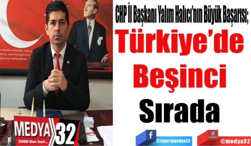 CHP İl Başkanı Yalım Halıcı’nın Büyük Başarısı; 
Türkiye’de 
Beşinci 
Sırada 
