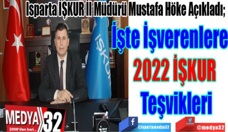 Isparta İŞKUR İl Müdürü Mustafa Höke Açıkladı; 
İşte İşverenlere 
2022 İŞKUR 
Teşvikleri
