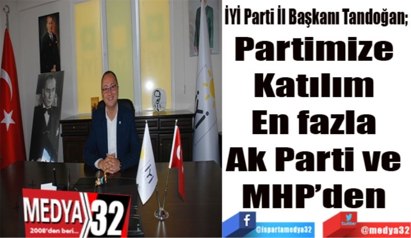İYİ Parti İl Başkanı Tandoğan; 
Partimize 
Katılım 
En fazla 
Ak Parti ve 
MHP’den 
