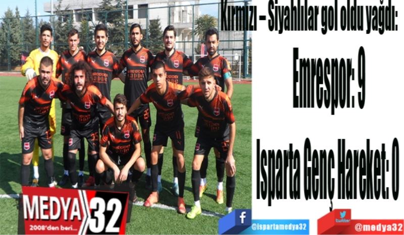 Kırmızı – Siyahlılar gol oldu yağdı:  
Emrespor: 9
Isparta Genç Hareket: 0 
