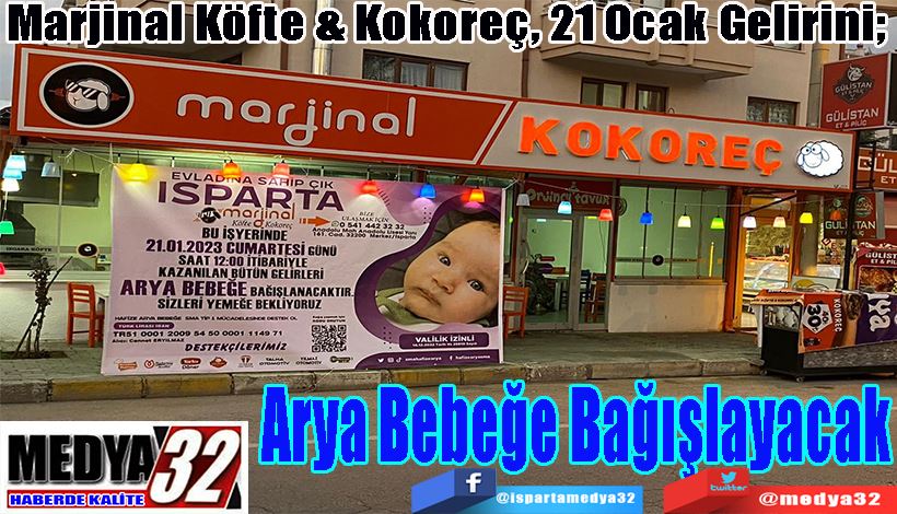 Marjinal Köfte & Kokoreç, 21 Ocak Gelirini;  Arya Bebeğe Bağışlayacak