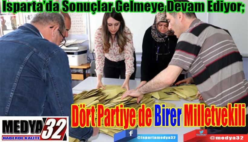 Isparta’da Sonuçlar Gelmeye Devam Ediyor;  Dört Partiye de Birer Milletvekili