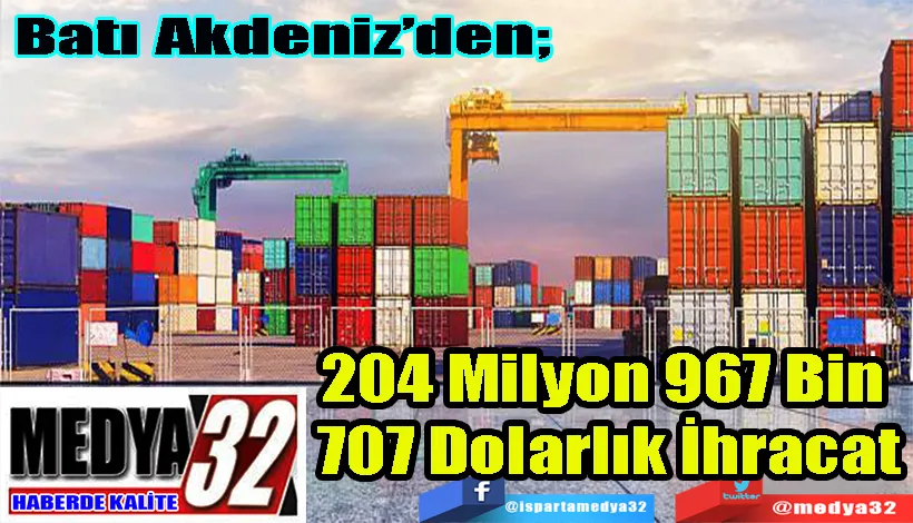 Batı Akdeniz’den;  204 Milyon 967 Bin  707 Dolarlık İhracat