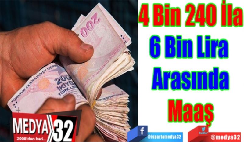 4 Bin 240 İla
6 Bin Lira 
Arasında
Maaş 
