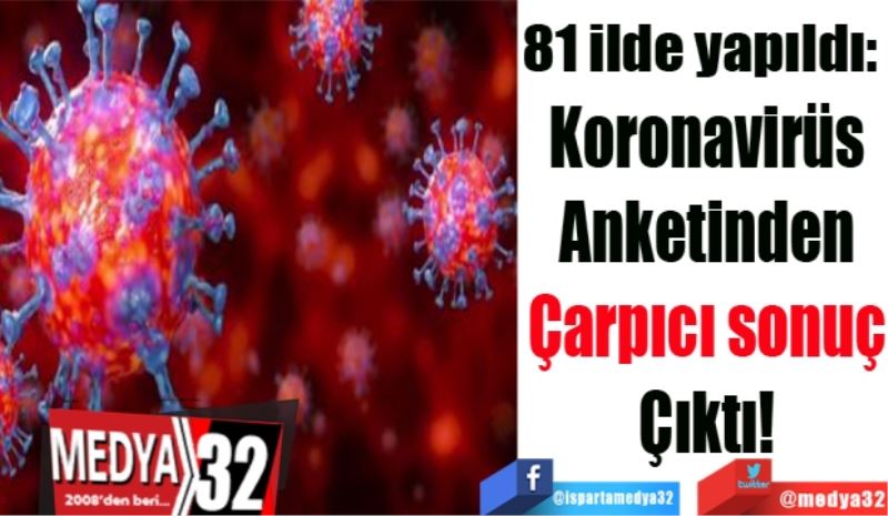 81 ilde yapıldı: 
Koronavirüs
Anketinden
Çarpıcı sonuç
Çıktı!
