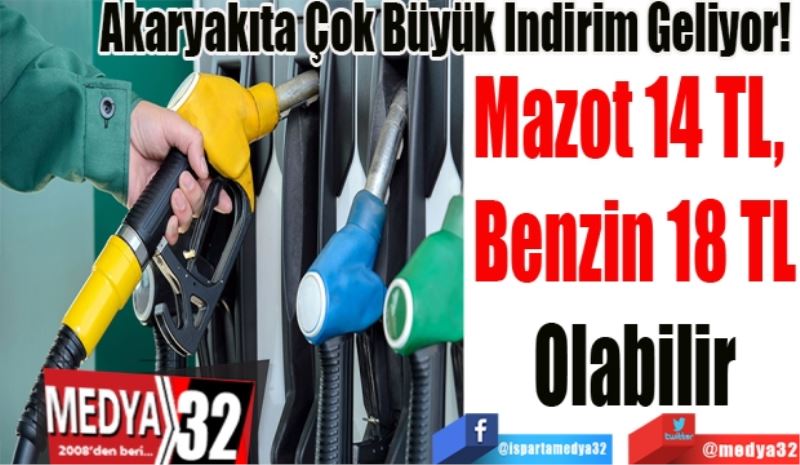 Akaryakıta Çok Büyük İndirim Geliyor! 
Mazot 14 TL, 
Benzin 18 TL
Olabilir
