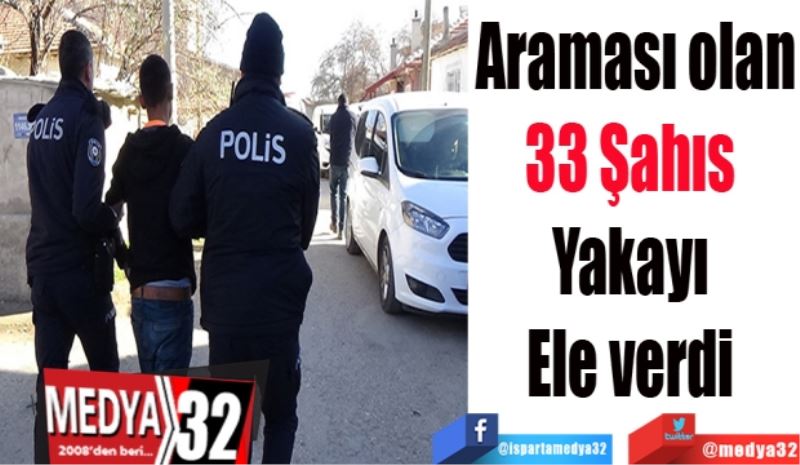 Araması olan
33 Şahıs 
Yakayı 
Ele verdi 
