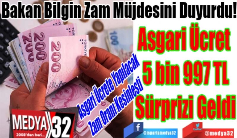 Asgari Ücrete Yapılacak
Zam Oranı Kesinleşti 
Bakan Bilgin Zam Müjdesini Duyurdu! 
Asgari Ücret 
5 bin 997 TL
Sürprizi Geldi
