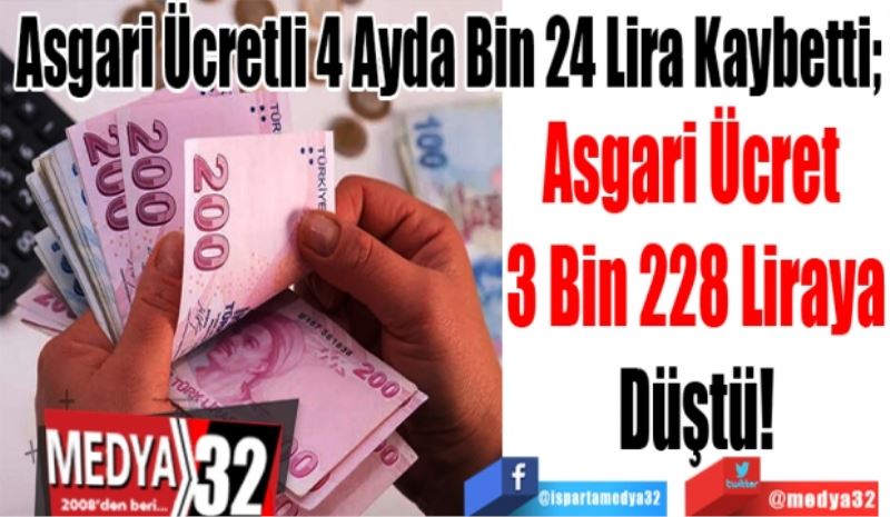 Asgari Ücretli 4 Ayda Bin 24 Lira Kaybetti!
Asgari Ücret 
3 Bin 228 Liraya
Düştü! 
