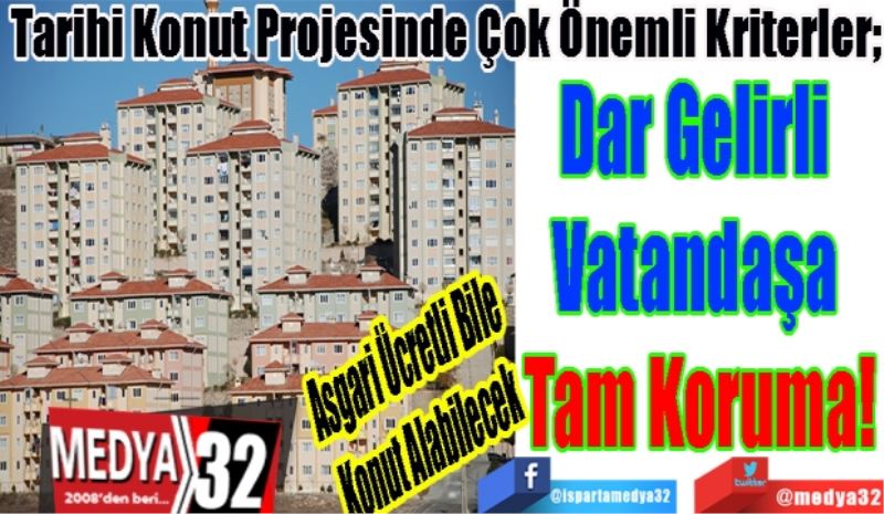 Asgari Ücretli Bile 
Konut Alabilecek
Tarihi Konut Projesinde Çok Önemli Kriterler;
Dar Gelirli 
Vatandaşa 
Tam Koruma! 
