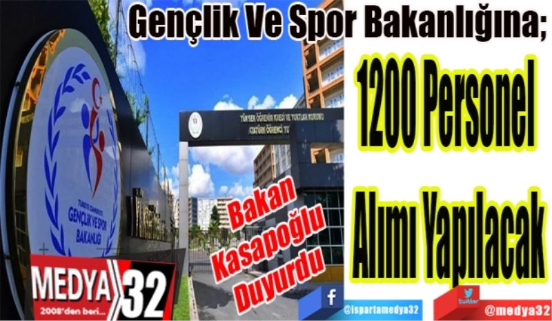 Bakan
Kasapoğlu 
Duyurdu
Gençlik Ve Spor Bakanlığına; 
1200 Personel 
Alımı Yapılacak
