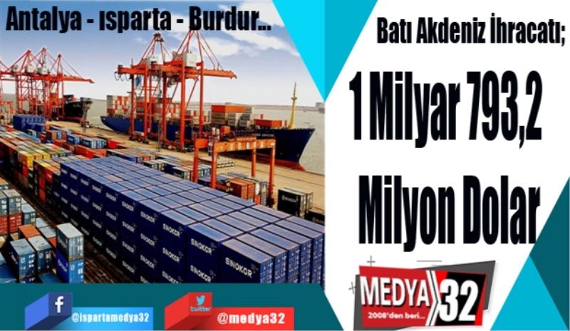 Batı Akdeniz İhracatı; 
1 Milyar 793,2 
Milyon Dolar
