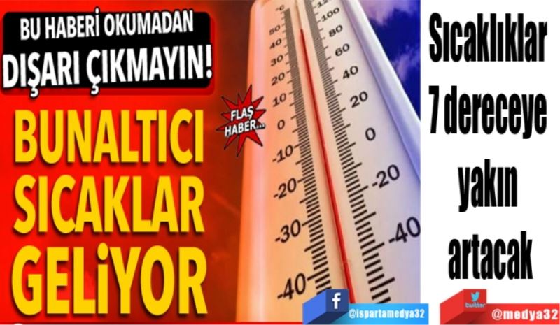 Bunaltıcı sıcaklar geliyor: 
Sıcaklıklar 7 
dereceye yakın 
artacak
