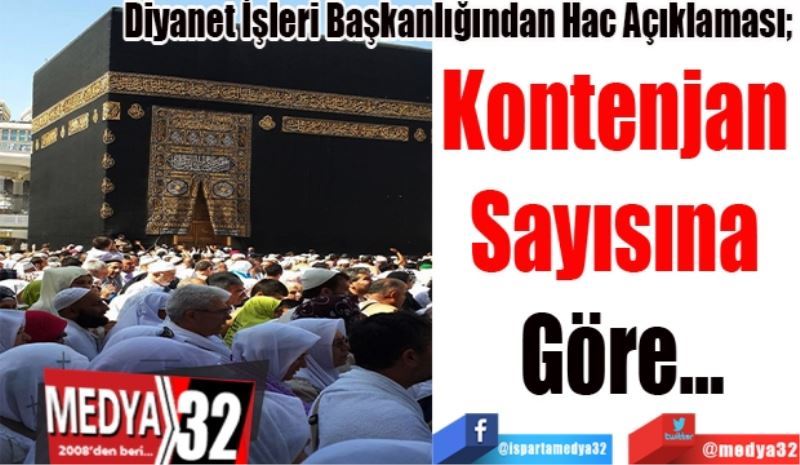 Diyanet İşleri Başkanlığından Hac Açıklaması; 
Kontenjan 
Sayısına 
Göre…
