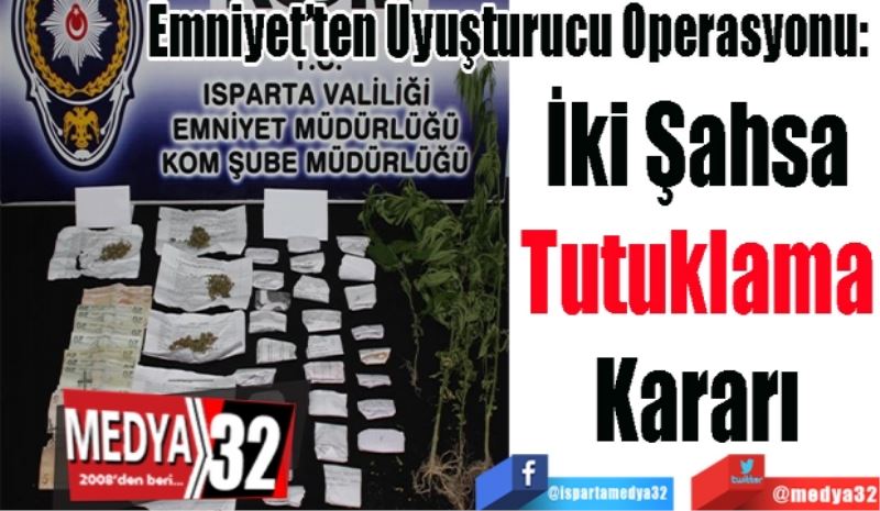 Emniyet’ten Uyuşturucu Operasyonu: 
İki Şahsa
Tutuklama
Kararı 
