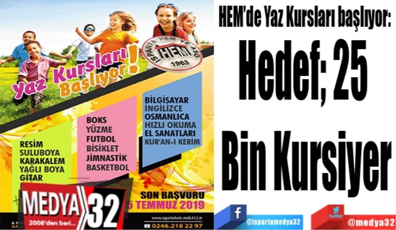 HEM’de Yaz Kursları başlıyor: 
Hedef; 25 
Bin Kursiyer
