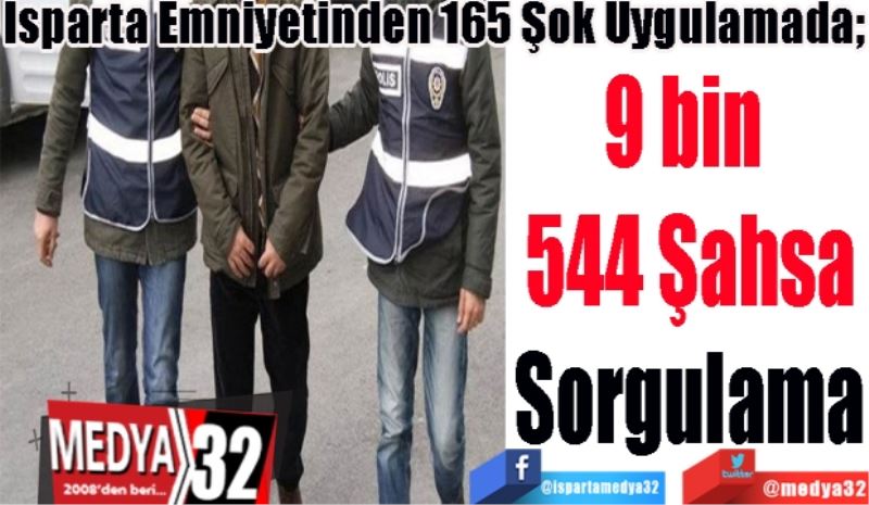 Isparta Emniyetinden 165 Şok Uygulamada; 
9 bin 
544 Şahsa
Sorgulama
