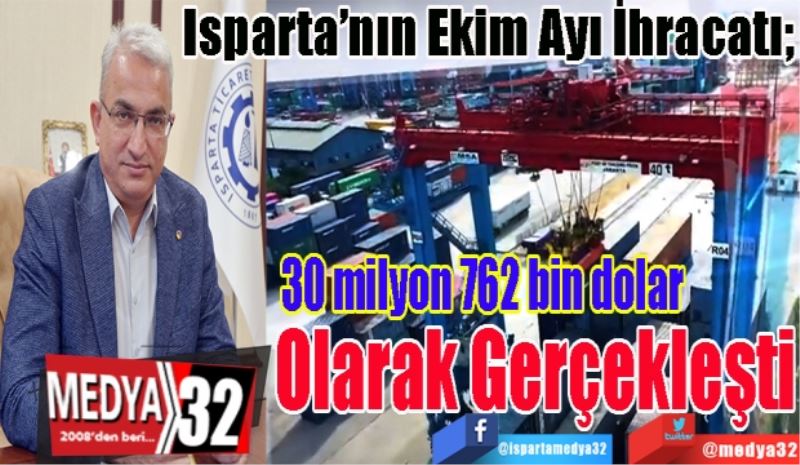 Isparta’nın Ekim Ayı İhracatı; 
30 milyon 762 bin dolar 
Olarak Gerçekleşti
