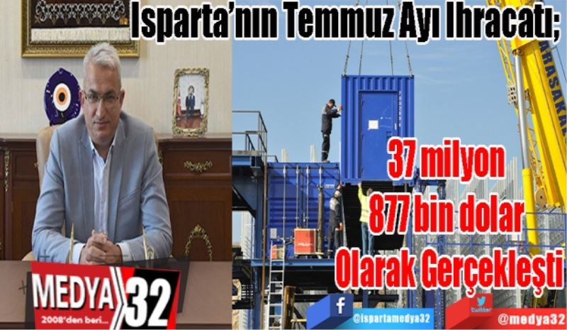 Isparta’nın Temmuz Ayı İhracatı; 
37 milyon 
877 bin dolar 
Olarak Gerçekleşti 
