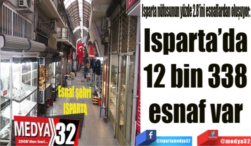 Isparta nüfusunun yüzde 2.8’ini esnaflardan oluşuyor: 
Isparta’da 
12 bin 338 
esnaf var 
