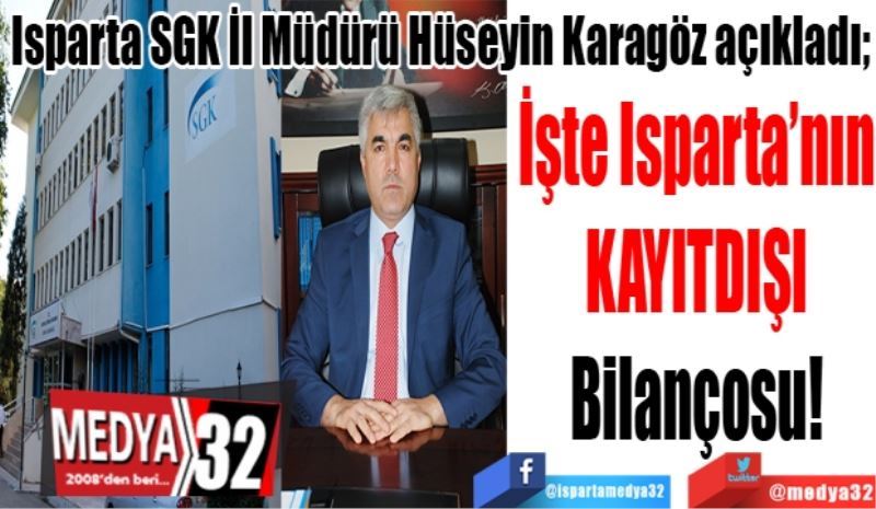 Isparta SGK İl Müdürü Hüseyin Karagöz açıkladı;
İşte Isparta’nın
KAYITDIŞI
Bilançosu! 
