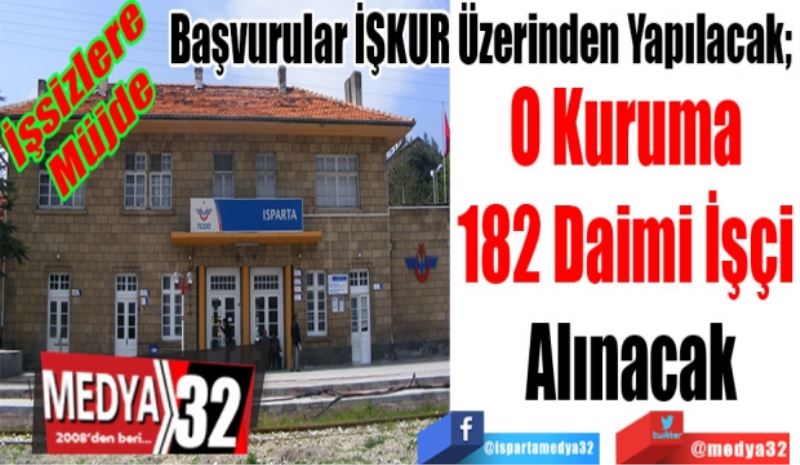 İşsizlere Müjde; 
Başvurular İŞKUR Üzerinden Yapılacak; 
O Kuruma 
182 Daimi
İşçi Alınacak
