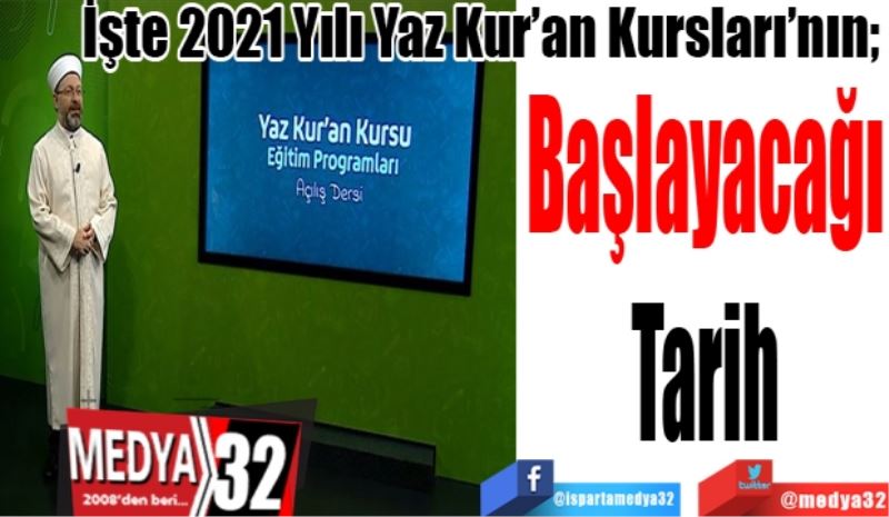  
İşte 2021 Yılı Yaz Kur’an Kursları’nın;
Başlayacağı
Tarih 
