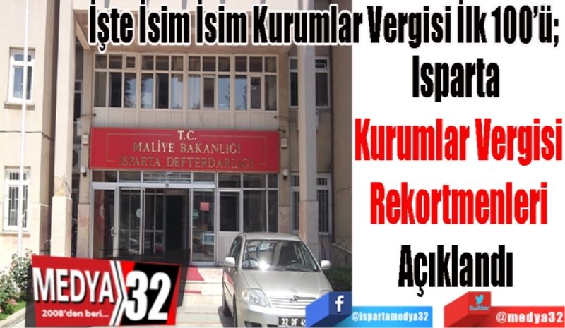 İşte İsim İsim Kurumlar Vergisi İlk 100’ü; 
Isparta 
Kurumlar Vergisi
Rekortmenleri
Açıklandı 
