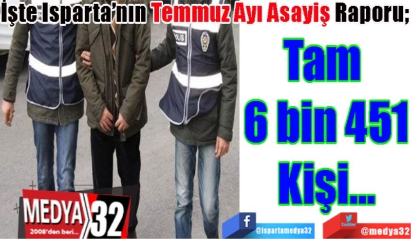 İşte Isparta’nın Temmuz Ayı Asayiş Raporu; 
Tam 
6 bin 451
Kişi…
