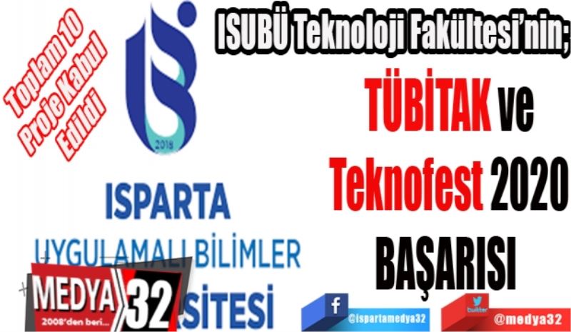 ISUBÜ Teknoloji Fakültesi’nin;
TÜBİTAK ve
Teknofest 2020
BAŞARISI 
