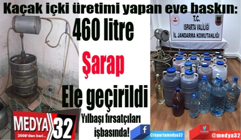 Kaçak içki üretimi yapan eve baskın: 
460 litre 
Şarap 
Ele geçirildi 
