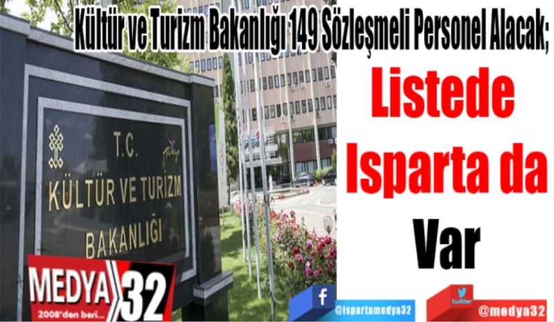 Kültür ve Turizm Bakanlığı 149 Sözleşmeli Personel Alacak; 
Listede 
Isparta da
Var 
