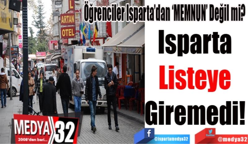 Öğrenciler Isparta’dan ‘MEMNUN’ Değil mi? 
Isparta 
Listeye 
Giremedi 
