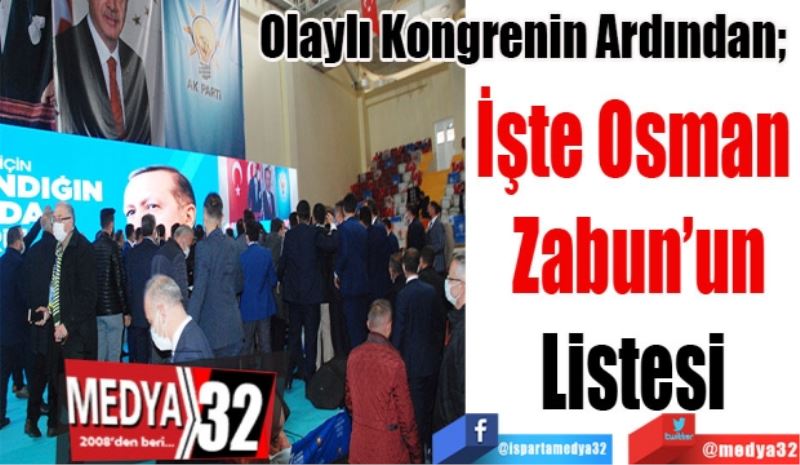 Olaylı Kongrenin Ardından; 
İşte Osman 
Zabun’un
Listesi 
