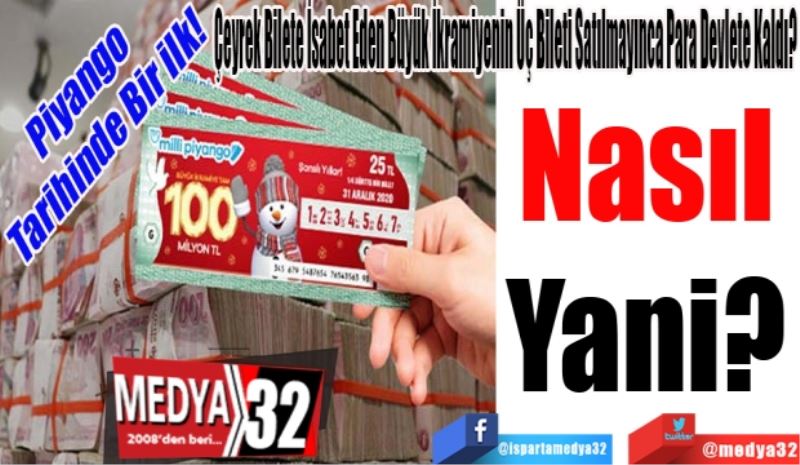 Piyango 
Tarihinde Bir ilk! 
Çeyrek Bilete İsabet Eden Büyük İkramiyenin Üç Bileti Satılmayınca Para Devlete Kaldı? 
Nasıl 
Yani? 
