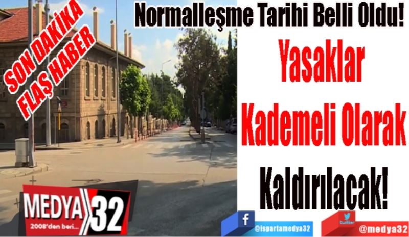 SON DAKİKA
FLAŞ HABER 
Normalleşme Tarihi Belli Oldu! 
Yasaklar 
Kademeli Olarak
Kaldırılacak 
