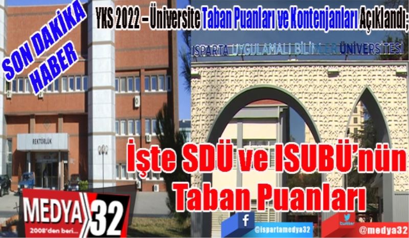 SON DAKİKA
HABER 
YKS 2022 – Üniversite Taban Puanları ve Kontenjanları Açıklandı; 
İşte SDÜ ve 
ISUBÜ’nün 
Taban Puanları 
