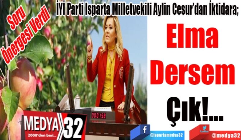 Soru 
Önergesi Verdi 
İYİ Parti Isparta Milletvekili Aylin Cesur’dan İktidara; 
Elma 
Dersem 
Çık!...
