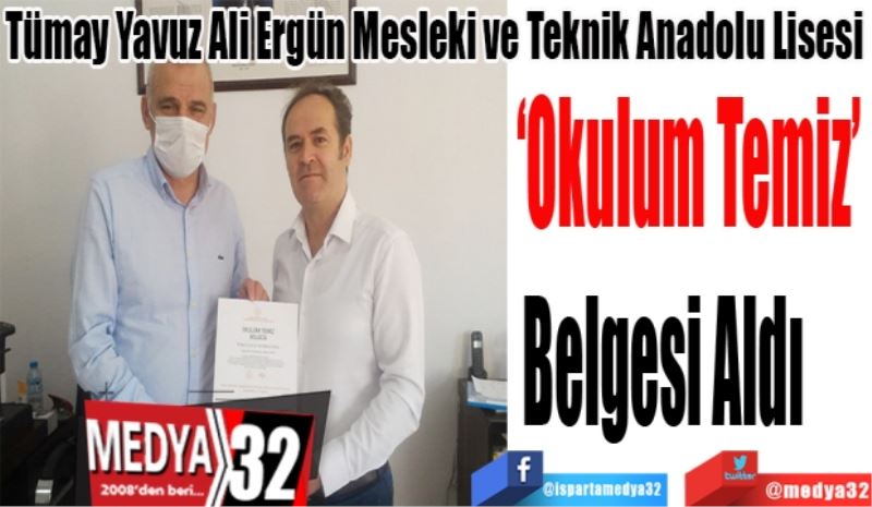 Tümay Yavuz Ali Ergün Mesleki ve Teknik Anadolu Lisesi
‘Okulum Temiz’ 
Belgesi
Aldı      
