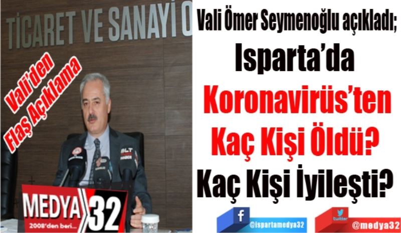 Vali’den 
Flaş Açıklama
Vali Ömer Seymenoğlu açıkladı; 
Isparta’da 
Koronavirüs’ten
Kaç Kişi Öldü? 
Kaç Kişi İyileşti? 
