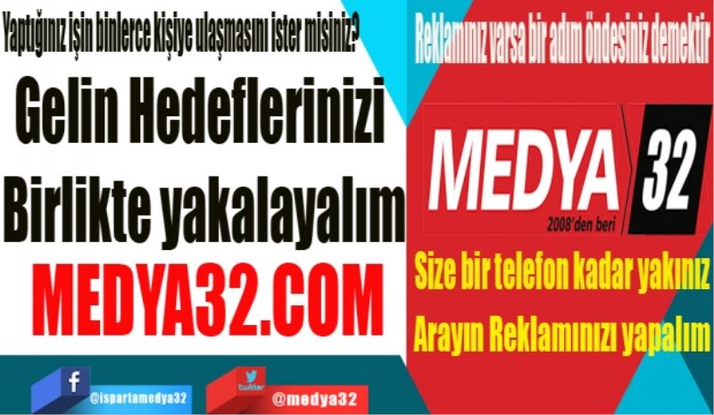 Yaptığınız işin binlerce kişiye ulaşmasını ister misiniz? 
Reklamınız varsa bir adım öndesiniz
Gelin Hedeflerinizi 
Birlikte yakalayalım
MEDYA32 
